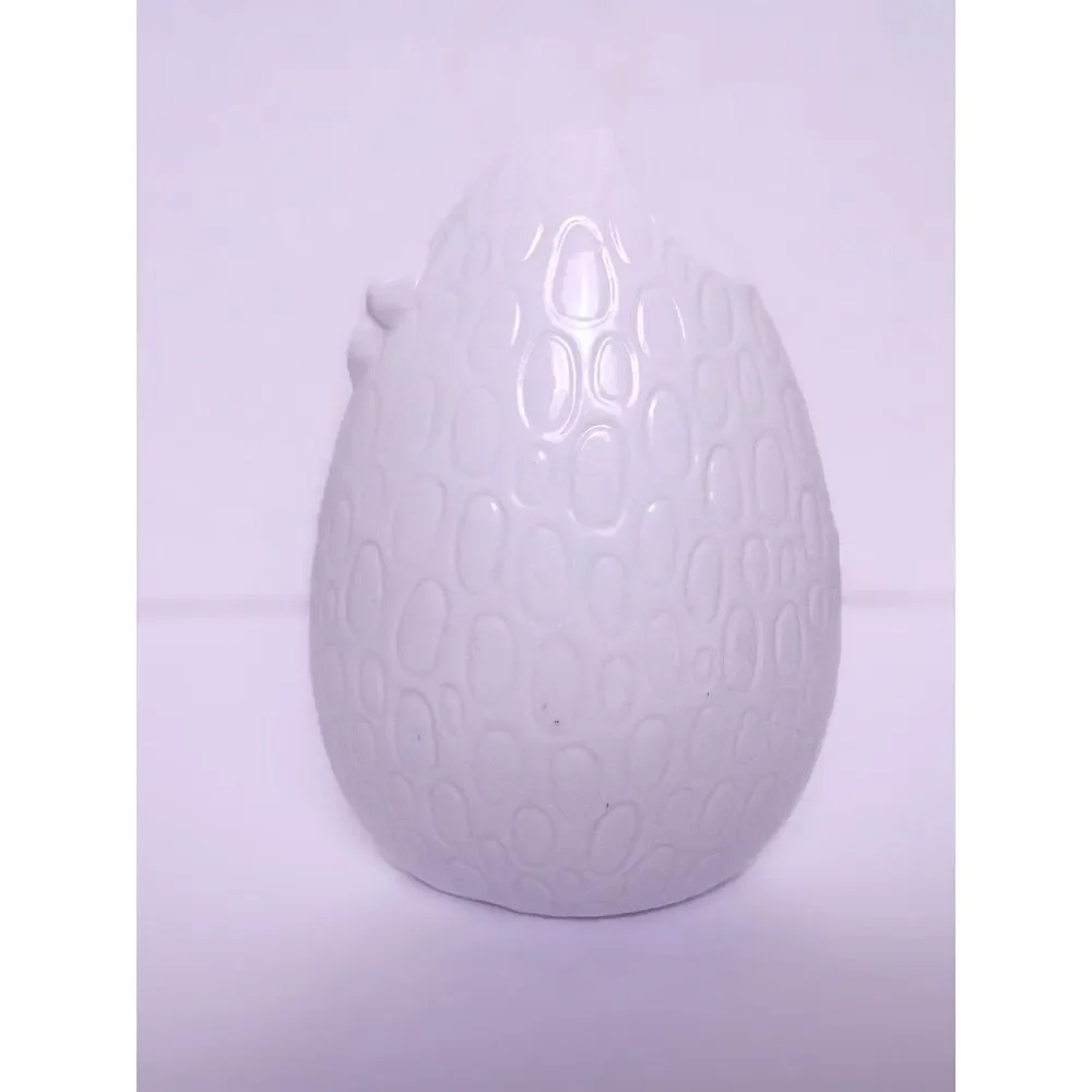 Swedish Modern White Ceramic Strawberry and Flowers Motif Vase - Picture 3 of 6